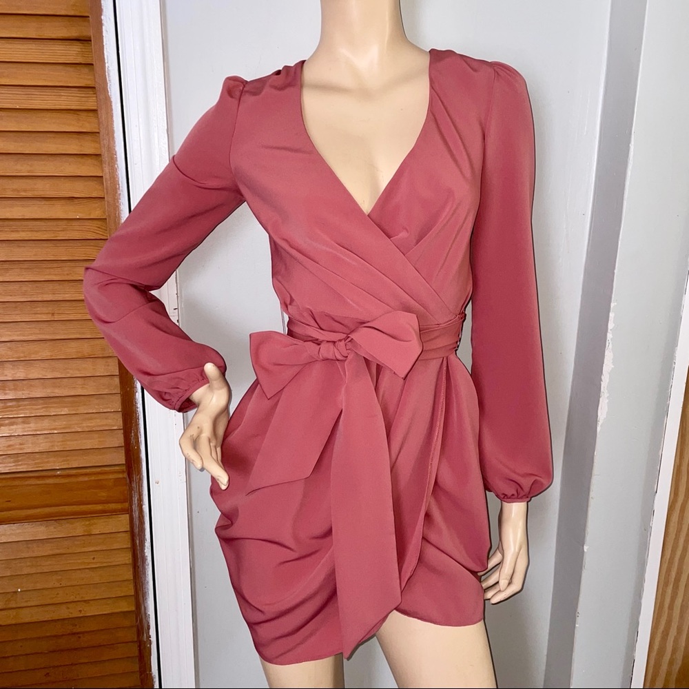 ASOS Wrap Bow Belted Draped Long Sleeve Dress